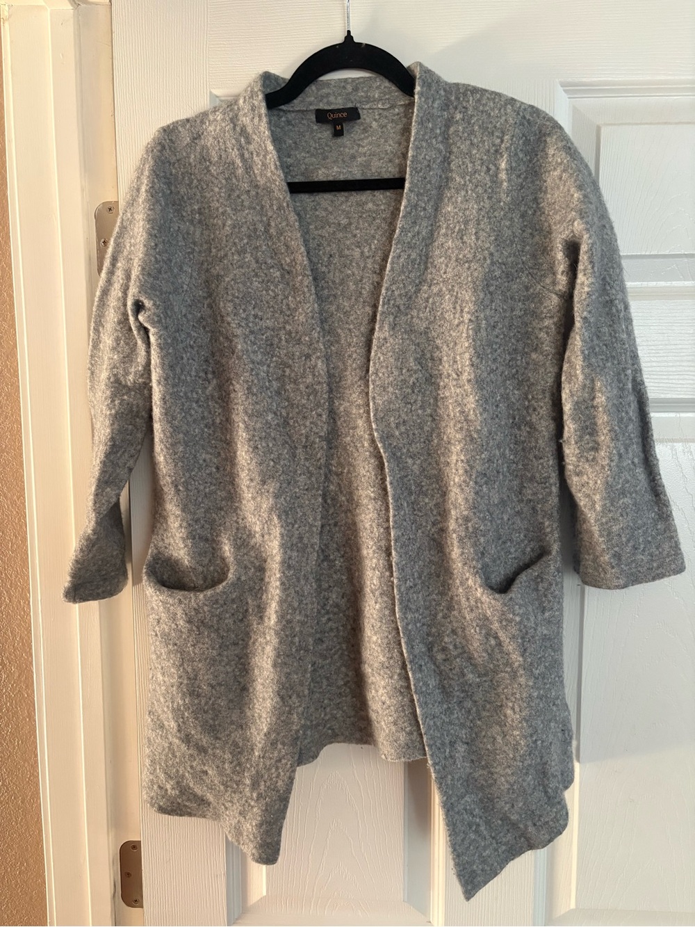 Quince 45% superfine merino wool 19% yak open front cardigan 3/4 sleeves fall M